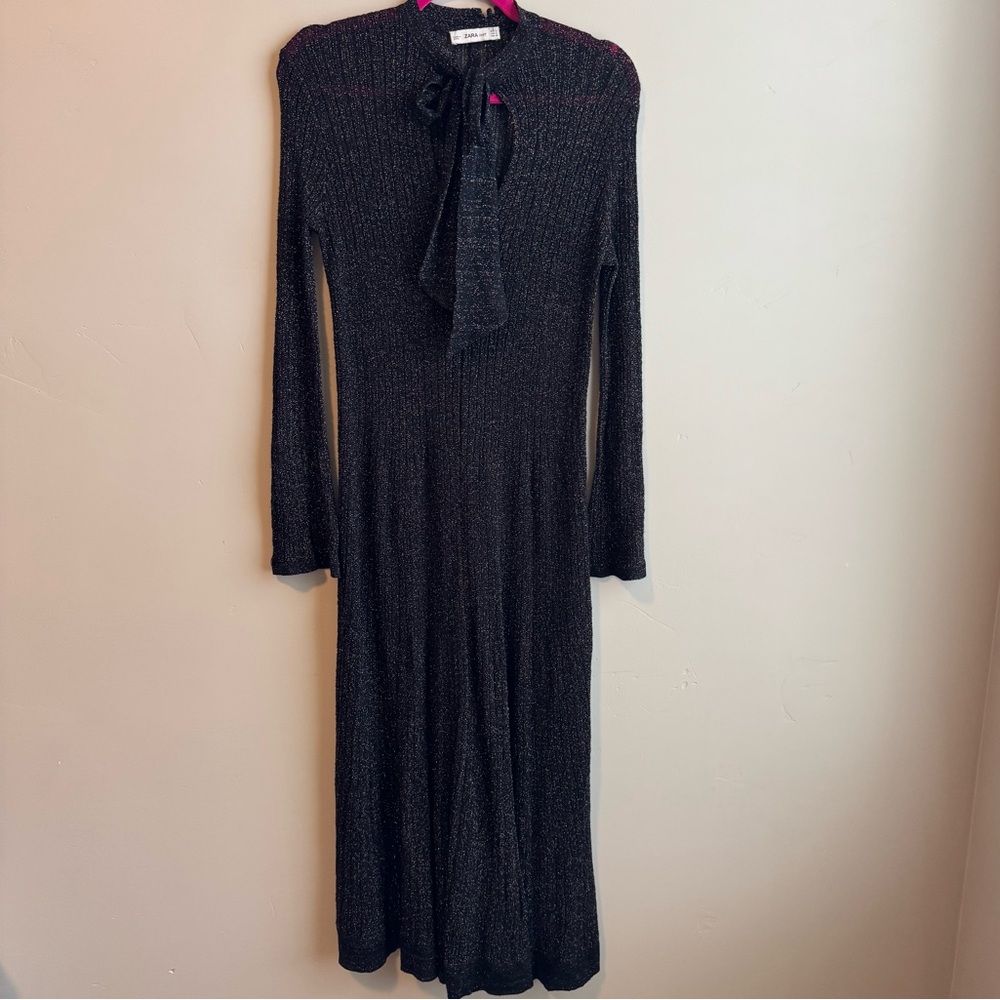 Zara Black Long-Sleeve Knit Dress